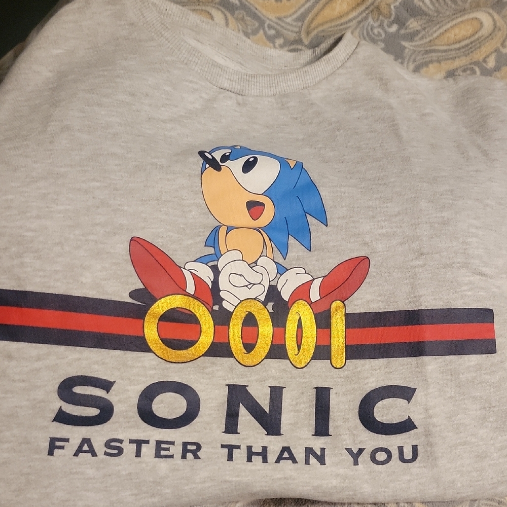 Gray Sonic the Hedgehog Sweatshirt with Gaming Graphic